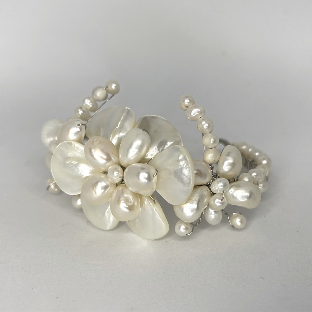 Mother of Pearl Wire Wrapped Cuff Bracelet